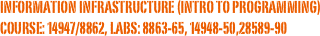 Information Infrastructure (Intro to Programming)
Course: 14947/8862, labs: 8863-65, 14948-50,28589-90